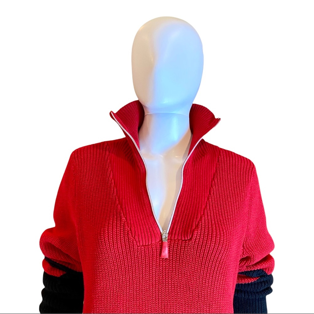 Lauren Ralph Lauren Red and Black Half-Zip V-Neck Sweater - Picture 5 of 8